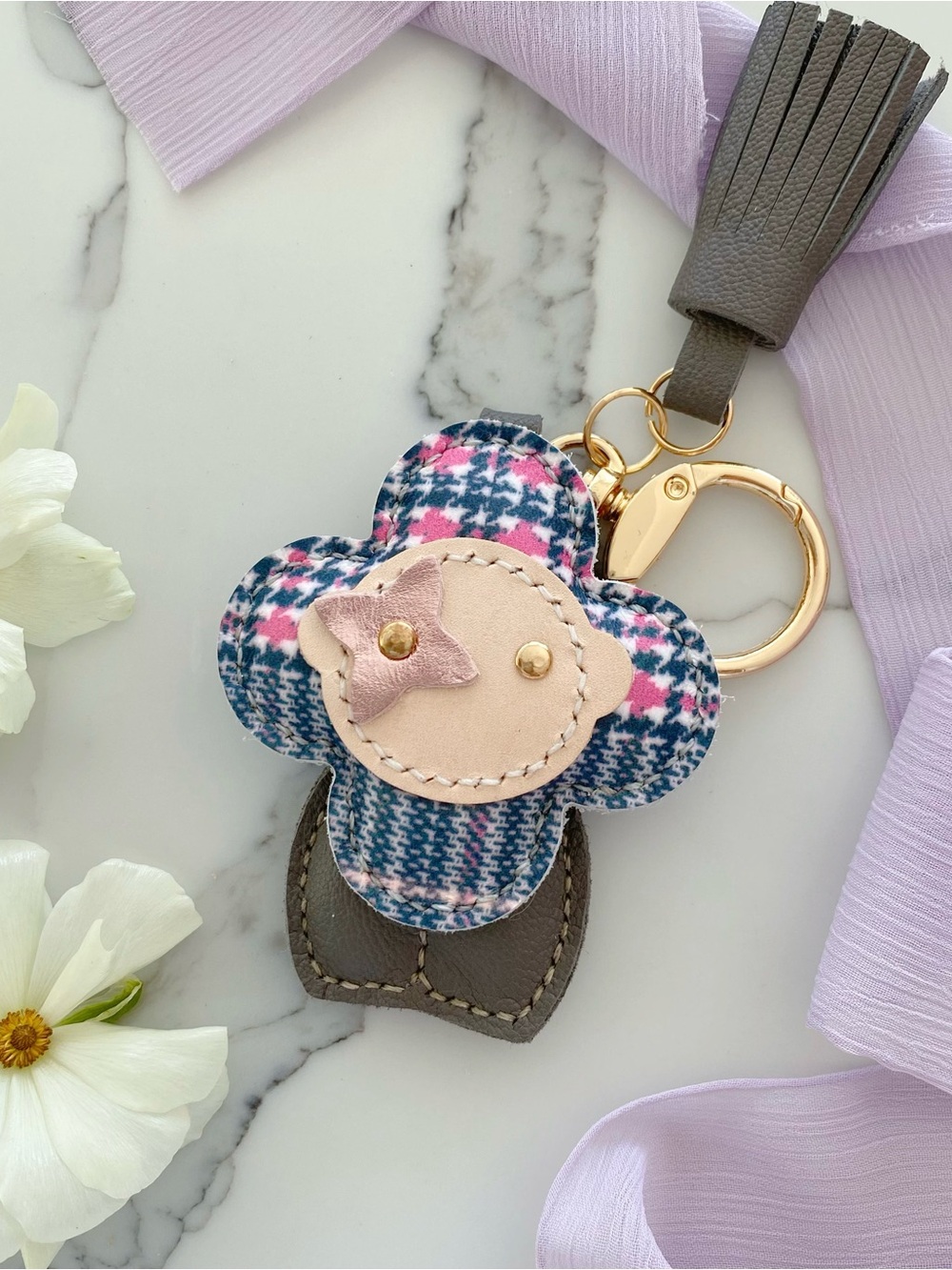 Handmade Vivienne Doll Leather Bag Charm with Pink Accent